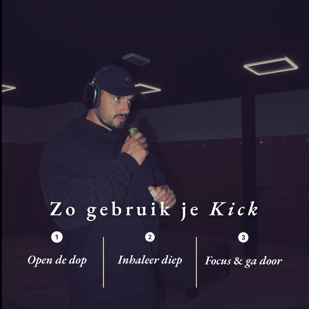 Kick natuurlijke inhalator gebruikt tijdens training voor mentale reset